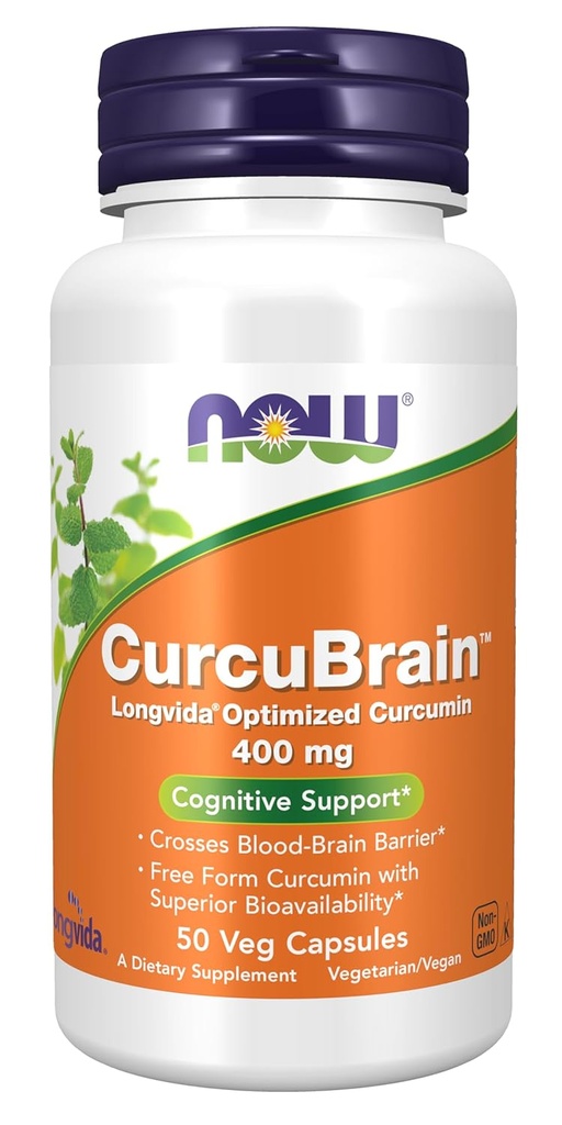 JETZT Ergänzungen, CurcuBrainTM 400 mg mit Longvida® Optimiertes Curcumin, 50 Veg Kapseln