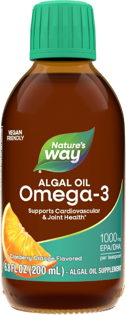 Naturens måte NutraVege Plant Basert Omega-3 Ekstra styrke**, Øye, hjerte og hjerne helse*, Cranberry-Orange Flavored væske, 6,8 oz