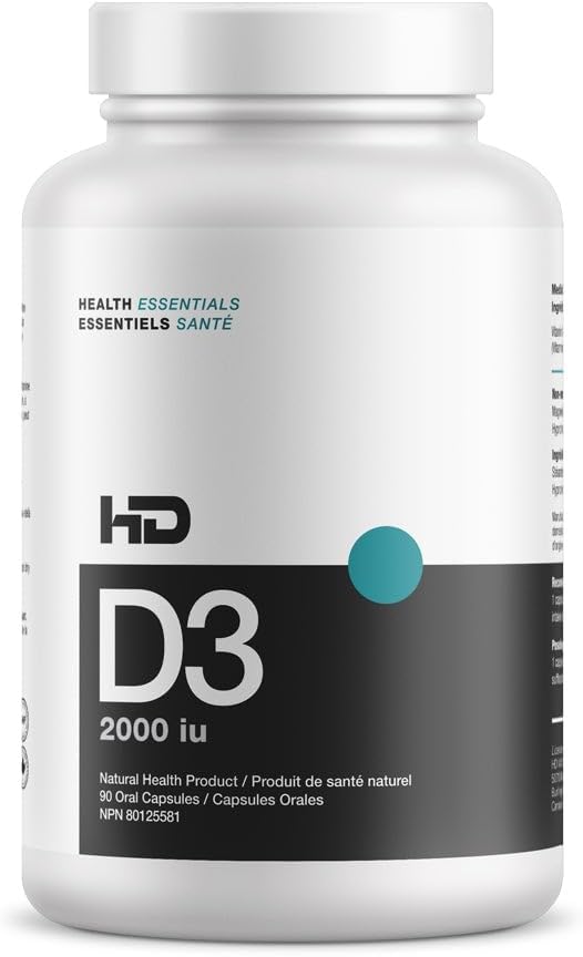 HD MUSCLE HealthHD D3 | 2000iu High Potency Vitamin D3 Supplement | Healthy Muscle Function & Recovery | Immune Support | Calcium Absorption | 90 Capsules