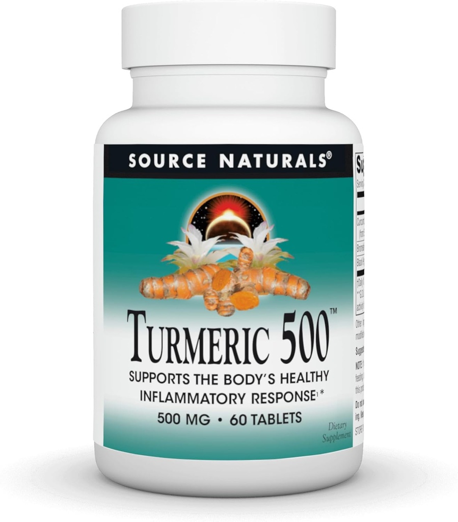 Sursa Naturals Turmeric, susține răspuns inflamator sănătos organismului*, 500 mg - 60 comprimate