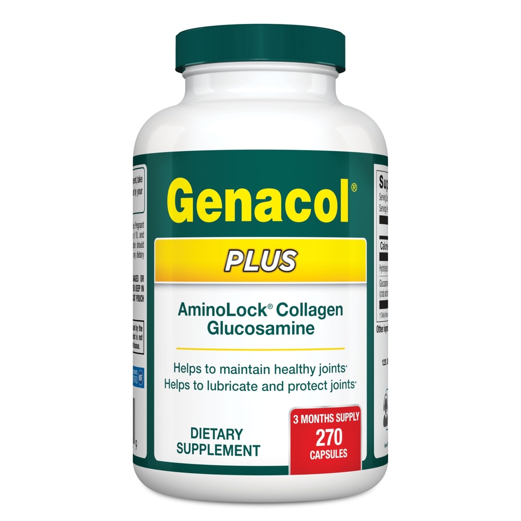 Genacol Plus – Glucosamine and Collagen Supplement, Ultra-Hydrolyzed Collagen Peptides, Joint Health Supplement for Men & Women, Maintains Cartilage, Value Pack, 270 Capsules (90-Day Supply)