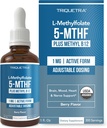 Folate de méthyle biologique 1000 mcg + Cofacteur de méthyle B12 (300 portions) – Forme 5-MTHF active métaboliquement, Arôme de baie biologique, Forme sublinguale liquide – Mood, Cognition, Méthylation, Grossesse (1oz)