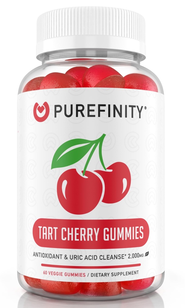 PUREFINITY Tart Cherry Gummies – Uric Acid Flush for Joint Relief & Recovery, Raw Juice Extract Antioxidant – Non-GMO, Gluten Free, Vegan, 60 Gummies