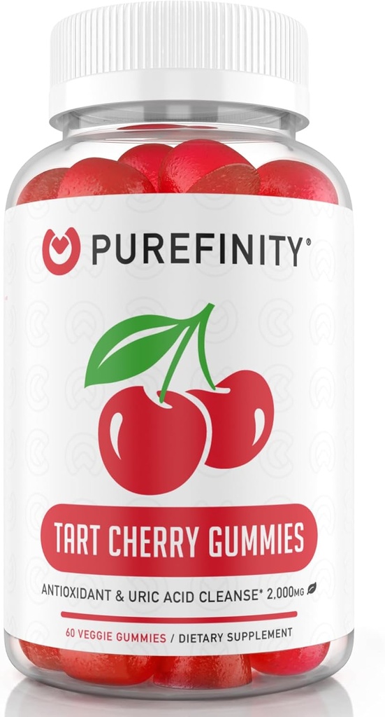 PUREFINITY Tart Cherry Gummis – Uric Acid Flush für Joint Relief & Recovery, Raw Juice Extract Antioxidant – Non-GMO, Glutenfrei, Vegan, 60 Count