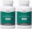 Omax3 2 Lahvičky - Advanced Vitamin B Complex 50MG s Biotin guma 124; Silné a lesklé vlasy, Kožní nehty, Podpora stresu, imunita, Energetický metabolismus, 90 Kapsle / per Lahvička