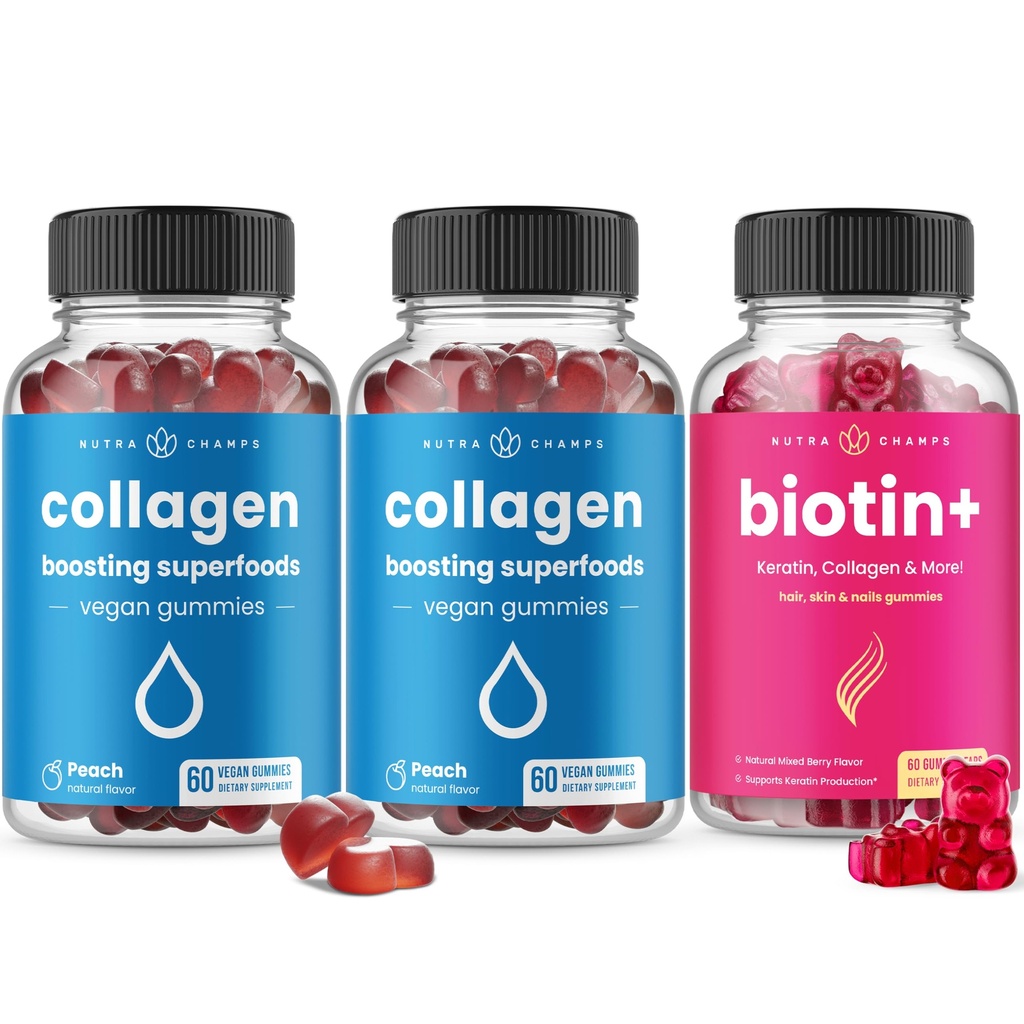 NutraChamps Complete Hair, Skin & Nails Bundle - Biotin, Collagen, Keratin & More