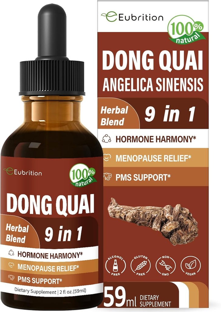 Dong Quai Liquid Supplement for Women, Angelica Sinensis Root Extract Tincture Support Menopause & PMS Relief, Hot Flash, Herbal Blend Drops z Red Clover Fenugreek. 2oz