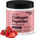 Perfect Keto Collagen Peptides Протеин на прах с MCT Oil, Hydrolyzed Collagen, Тип I & III Addition, Gluten Free Grass Fed, Low Carb, Keto Creamer кафе, Колаген за жени и мъже, Ягоди