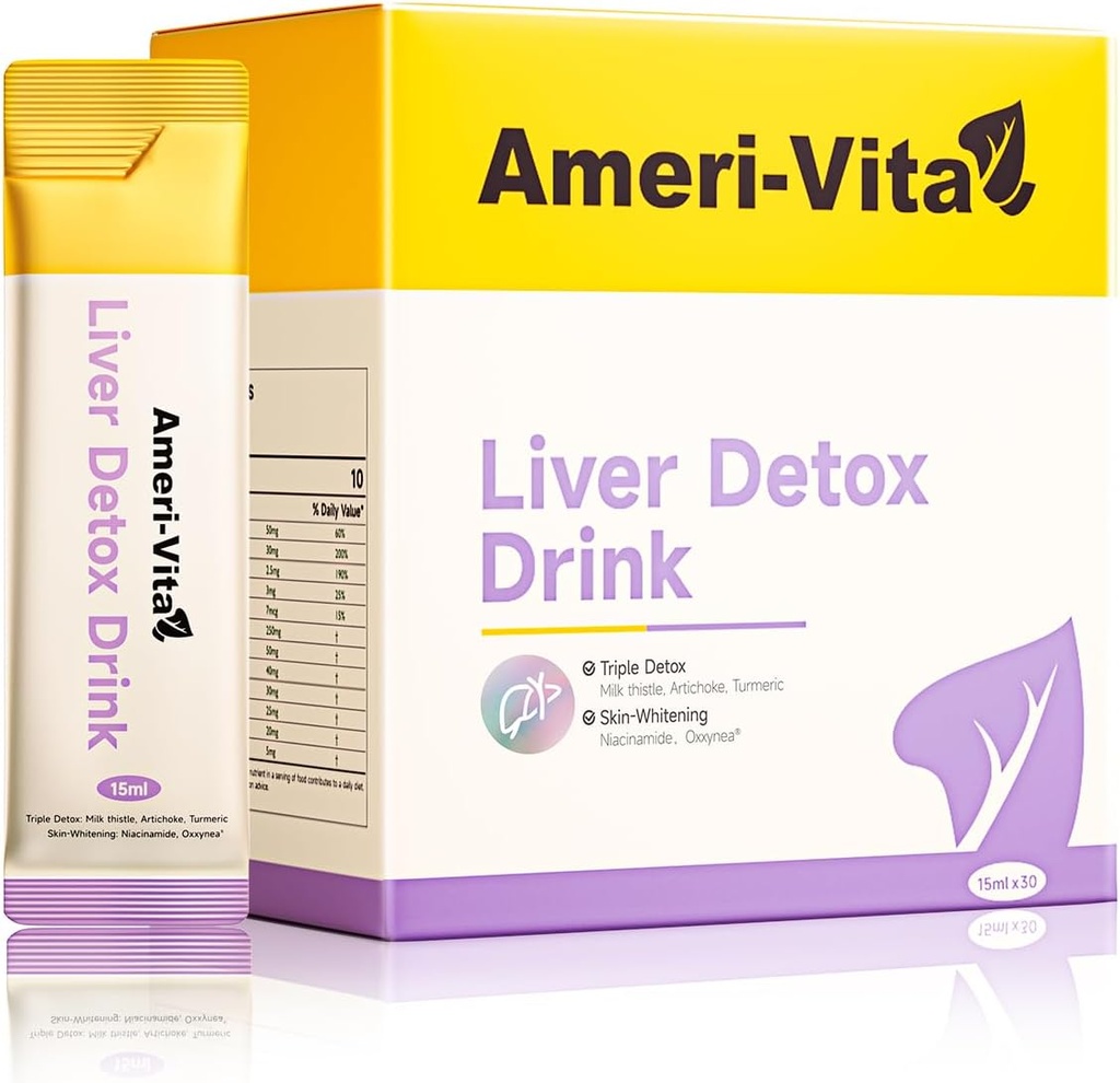 Liquid Liver Detox Drink Supplement - Cardo de Leite e Extratos de Alcachofra com Alcaçuz e Inositol - Apoio à Saúde do Fígado Natural - Livre de Açúcar, Não-GMO, Saquetas de pêssego - 30 Saquetas