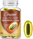 Ubiquinol CoQ10 600 MG Softgels com Omega-3 & Shilajit & PQQ, Coenzima-Q10 de entrega dupla avançada, Suplemento Ubiquinol ativo CoQ10 para a fertilidade, antioxidante, coração, cérebro e energia, 60 Servings