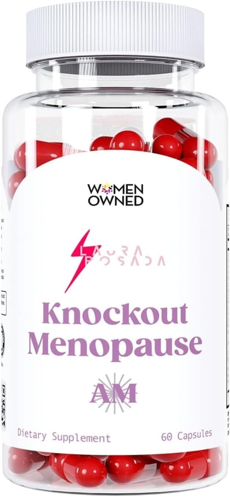 Knockout Menopause AM - Naravna menopavza + Perimenopavza Multi-Simptom Relief za vroče bliskavice, Mood Swings, pridobivanje teže, pomanjkanje energije, utrujenost, glavoboli (1 mesec dobave), 60,0 Število
