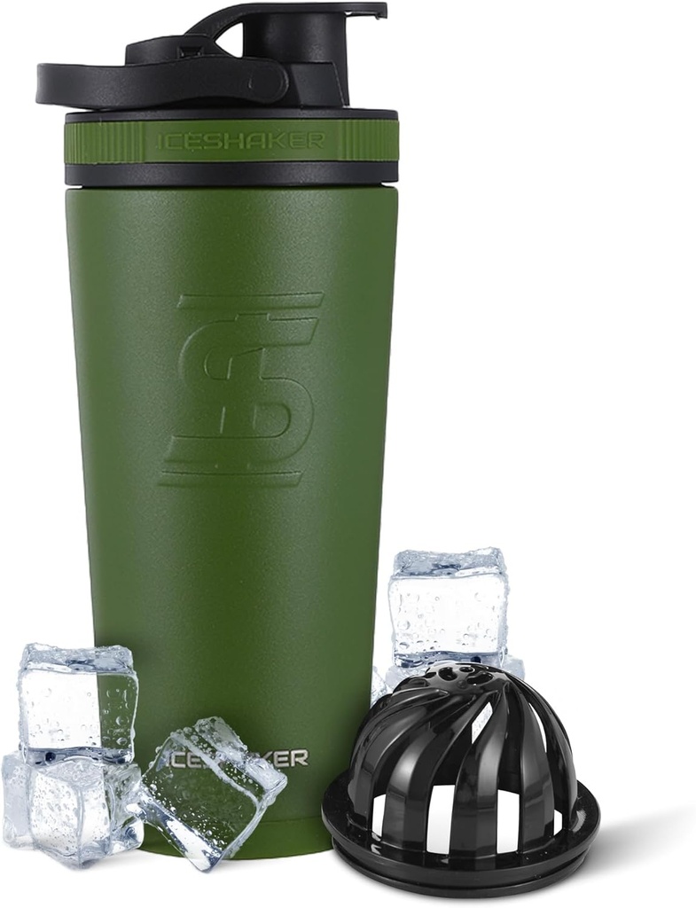 Ice Shaker Qablaşdırma Paslanmayan Steel Shaker Bottle | 26oz, Green | 30 + Saatlar üçün Soğunlaşdırmaq üçün Soyuq Kuboku