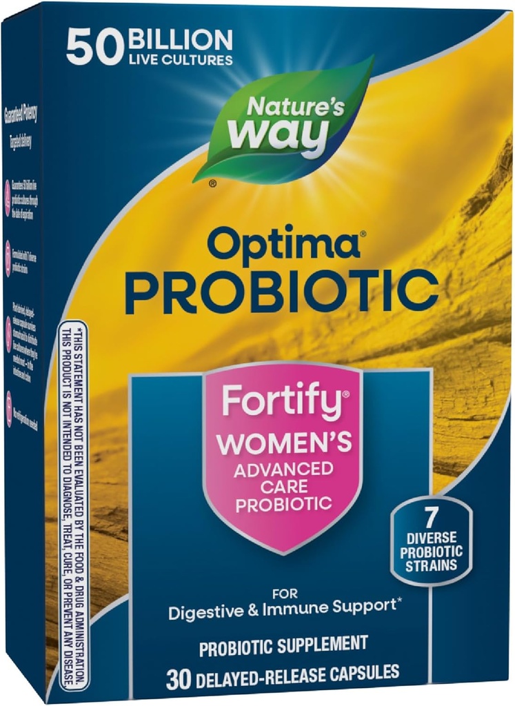 Nature's Way Fortify Optima Women's Probiotics, 50 Billion Live Cultures, 7 Strains, stöder Digestive och Immune Health *, 30 kapslar (Packaging May Vary)