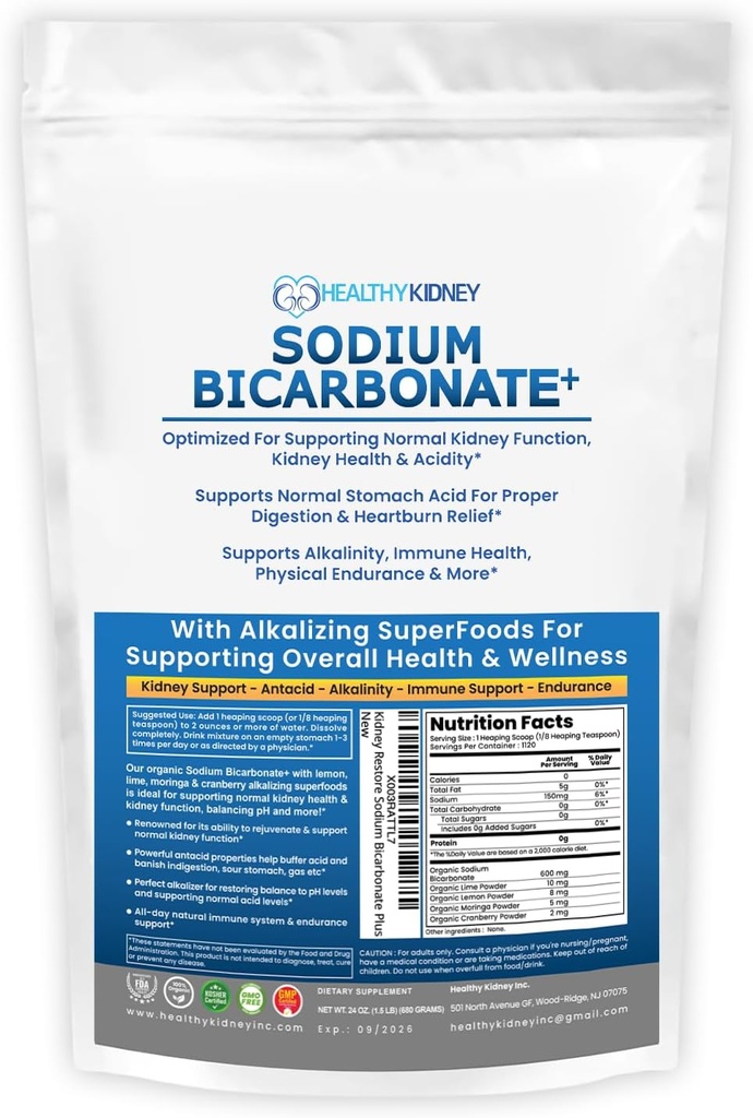 Ús ecològic de Solòdi Bicarbonat alcalina suplementari per a la alcalencia. Implementació de Kidney i Stomach Actrizer w/Alkaline Superfons. Sodi Bicarbonat Powder Kidney Imne support Antacid Sport 1.5LB