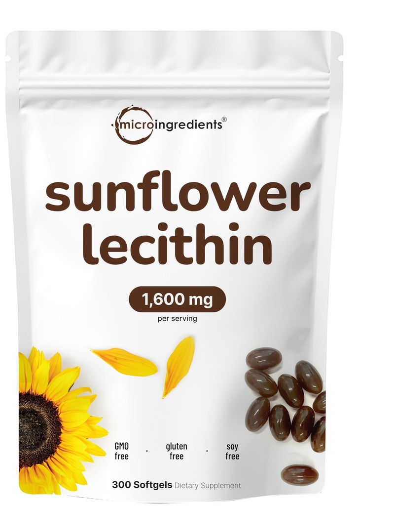 Micro Ingredients Sunflower Lecithin 1,600mg Per Serving, 300 Softgels | Sustainably Farmed Source, Cold Pressed, Rich in Phosphatidyl Choline | Soy Free, Non-GMO