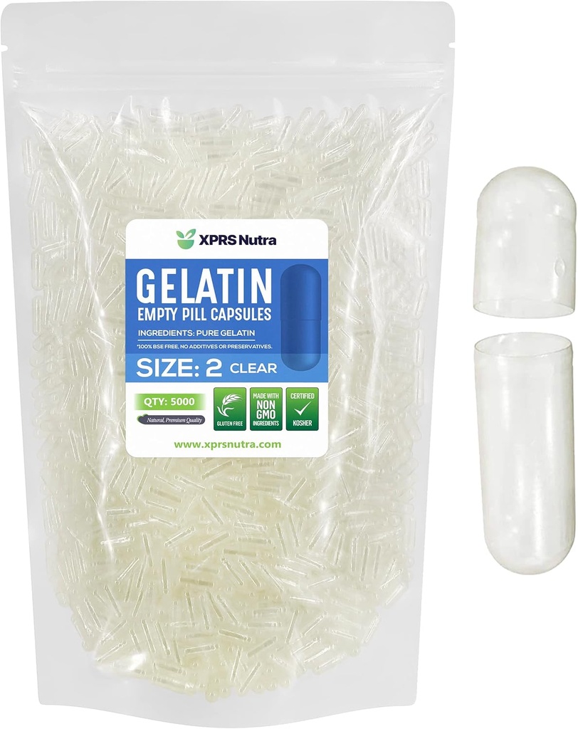 XPRS Nutra velikost 2 prazni kapsuli - 5000 Število čistih praznih kapsul želatine - tablete DIY Kapsule Polnjenje - Čiste goveje tablete Gel caps za Do-it-Yourself dopolnila