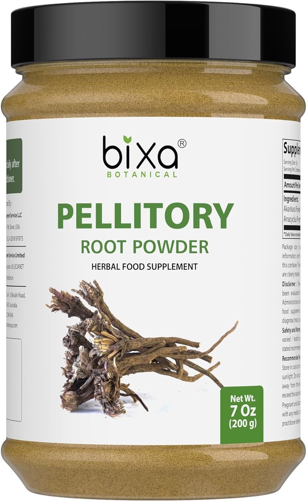 Bixa BOTANICAL Pellitory Powder | Anacyclus pyrethrum/Akarkara | Suplemento de herba ayurvédica | 200 GMS / 7 OZ | Gluten Libre, Non-GMO, Steam tratada, Vegan, 100% Pure.