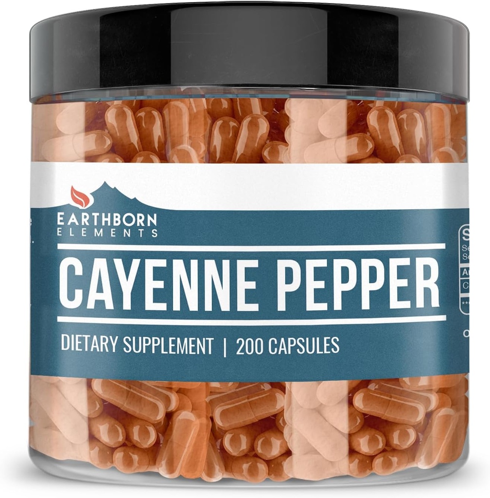 Các thành phần gốc trái đất Cayenne Pepper 200 Capsules, tinh khiết và không bị phân hủy, không phụ thêm