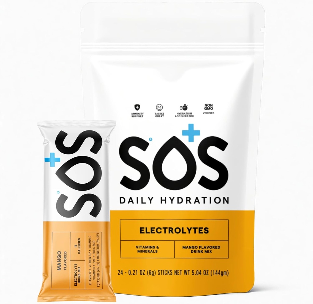 SOS Hydration Electrolyte Powder Drink Mix  по 24 Сервизни продукти  по същество Витамини ниско съдържание на захар Кето-приятелски