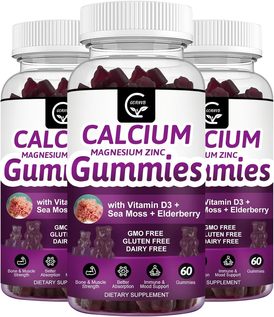 Calcium Magnesium Zinc Gummies with High Absorption Magnesium Glycinate Potassium - Plant Complex Calcium Magnesium 2:1