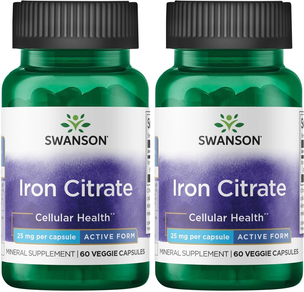 Swanson Iron Citrate 25 Miligram 60 Veg Capsules (2 Pack)