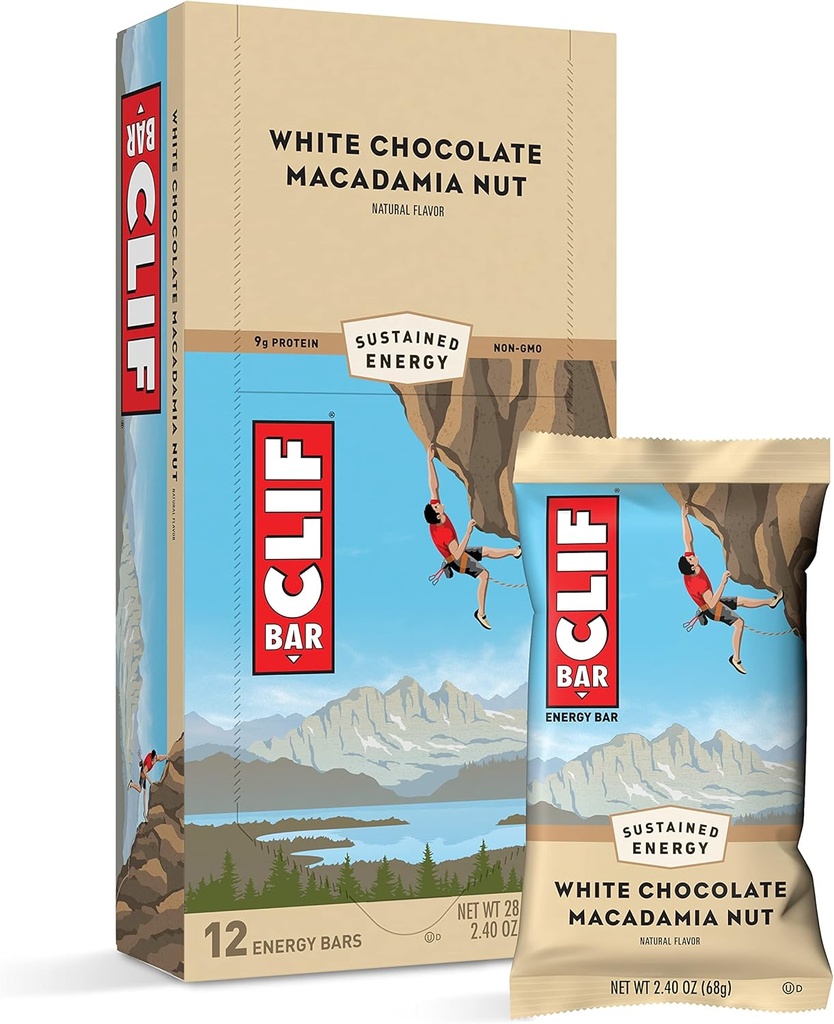 Clif Bars - Energy Bars - Chocolate Blanc Macadamia Nut Flavor - que va fer amb Oats Organesos - Menjar plat Based - Vegetarian - Kosher (2.4 Ounce Protein Bars, 12 Compte) Empaquetant Vary