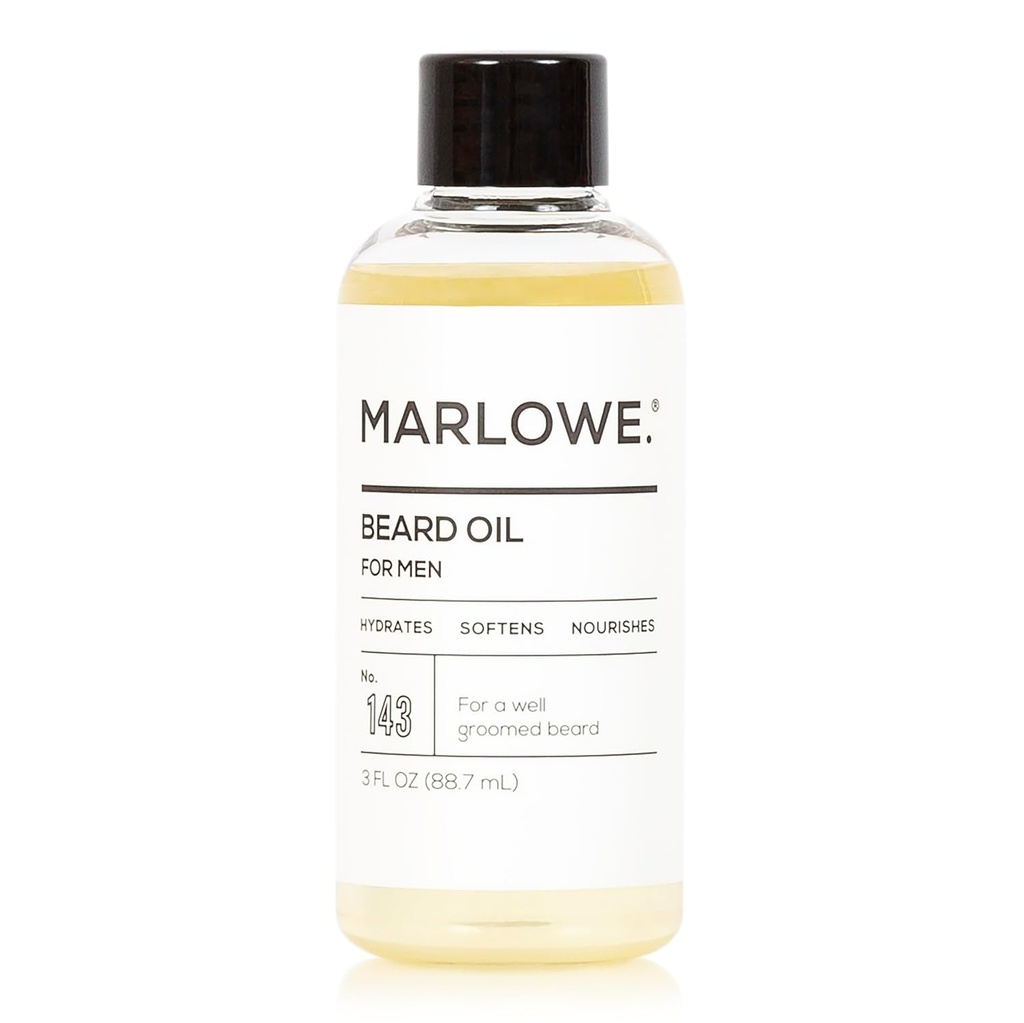 Marlowe. No 143 Beard Oil 3 oz, conditioning Oil for Men, Softer & Fuller Beard Care, 100% Natural Softtener with Sunflower & Safflower Oil, Conditions & Nascushes, Fraules Free