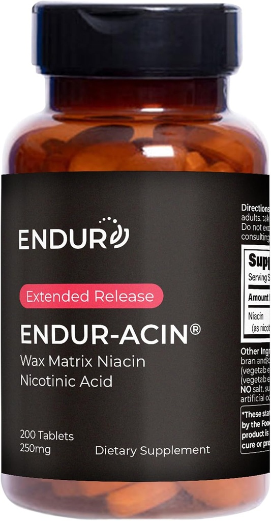 ENDUR-ACIN Niacin, Heart Health & Healthy Cholesterol Balance Supplement, erweiterte Freisetzung für optimale Absorption, Glutenfrei, 250mg (200 Tabletten)