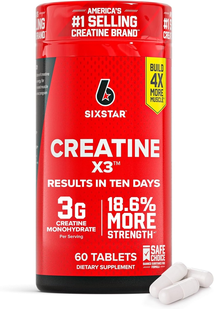 Six Star Creatine Pillen, X3 (60 Caplets) - Creatine for Women & Men - Creatine Capsules Support Muscle Strength - Pre & Post Workout Creatine Supplement for Muscle Recovery & Building - 20 Servers