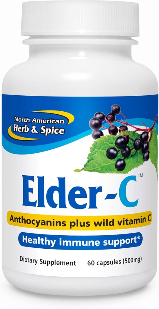 NORTH AMERICAN HERB & SPICE Elder-C - 60 Capsules - Elderberry Concentrate - Immune Support, Healthy Respiratory Response - Contains Oreganol P73 - Non-GMO, Gluten Free - 30 Servings