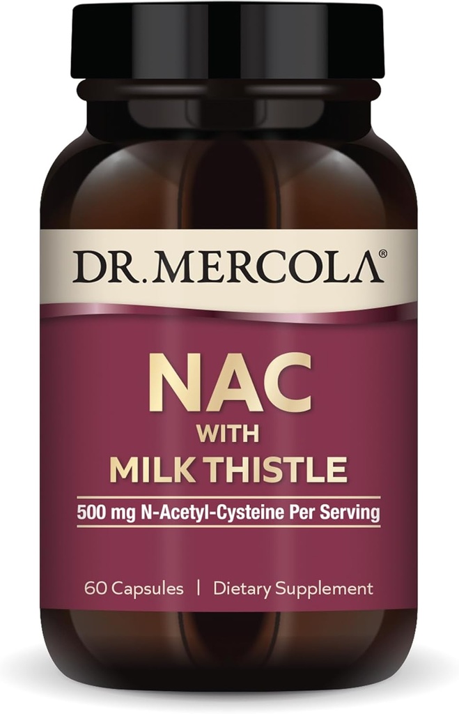 Dr. Mercola NAC amb llet Thistle - amb antioxidants - permet processos normal Detoxificació - 500 mg N- Acetil-Cysteine per Serving - No-GMO, Guten-Free & Soy - 60 Capules (30 Servings)