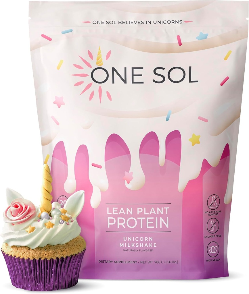 One Sol Lean Landare-oinarritutako Protein Powder, Pea & Brown Rice Protein, Low Carb, Vegan Friendly - Gluten, Lactose eta Soy Free - Ez Gehitutako azukrerik, Ez-GMO, Elikadura Garbia, Blokeoa (Unicorn Milkshake)
