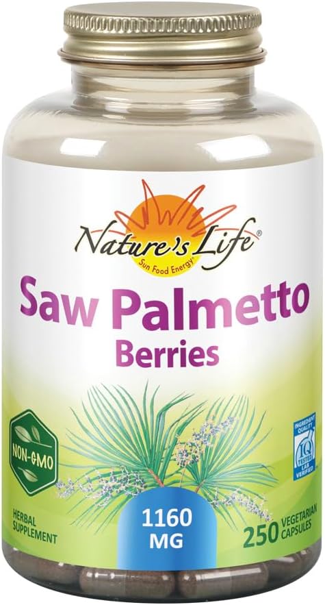 Naturens Life Saw Palmetto Berries 1160 mg | Hälsosam prostata, Urination Frequency & Hair Health Support | Icke-GMO | 250 vegetariska kapslar