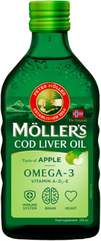 Moller's Fish Oil Norwegian Natural Flavour - Dietary Supplement, 8.45 fl oz (Lemon, Apple, Fruit, Natural Flavours) (250 ml, Unflavored (자연))