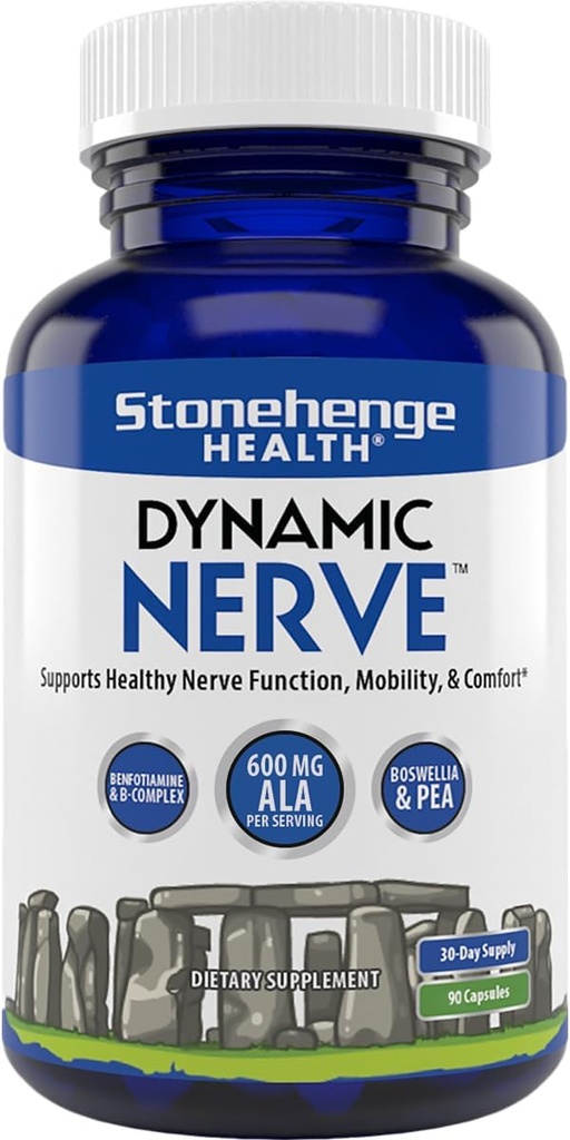 Stonehenge Health Dynamic Nerve Supplement - Hatz, behatz, esku eta oinetan Nerve funtzioa onartzen du Alfa Azido Lipoikoa ALA, Benfotiamine, Pea, Robust B konplexua, Boswellia