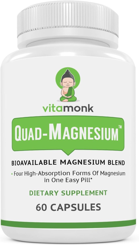 Quad magnio mišinys iš Vitamonk - su magnio Orowy, Glycinate Chelate, magnio Tauratas ir Di- magnio malatas - High Absorption Magnis kompleksas Miego, širdies, ir Mood