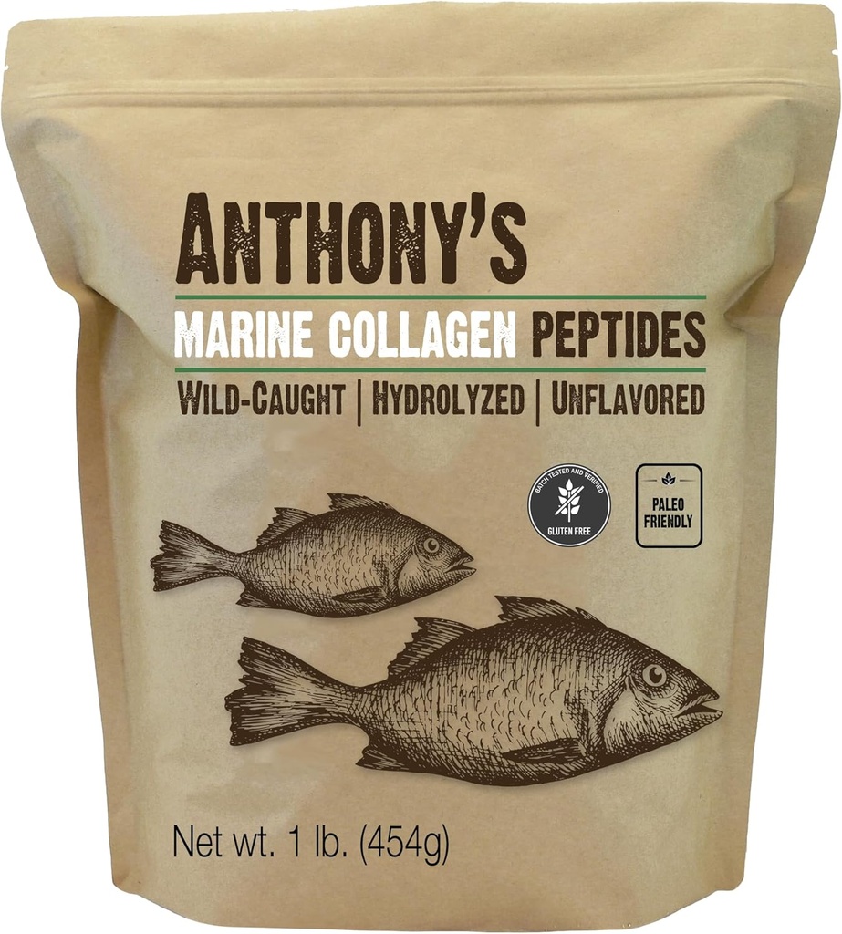 Anthony's Hydrolyzed Marine Collagen,, Gluten-Free, Paleo ve Keto Friendly, Unflavored, 1-Pound