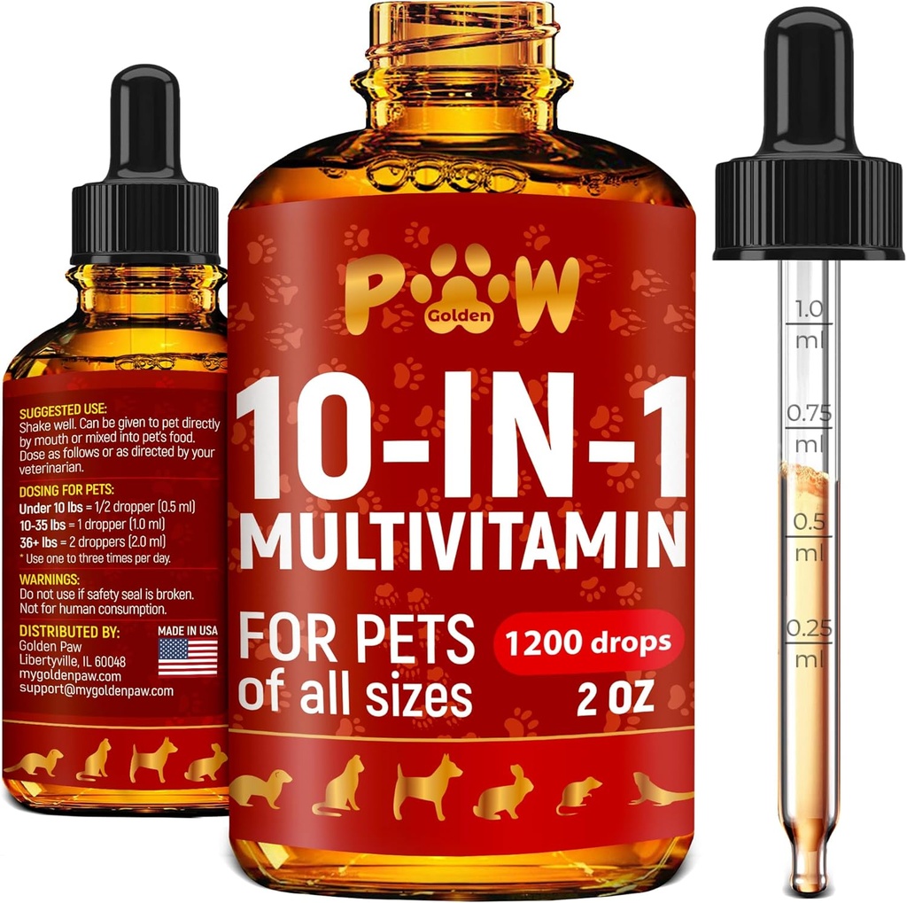 Cat Multivitamin - Vitamin B, C, dan D3 dalam Formulir Liquid - 10 dalam 1 Dog Vitamin dan Suplemen untuk Bantuan Allergies & UTS - Cat Vitamin untuk Skin & Coat Care - Glucosamine untuk HIPS & Joints - 2 Oz