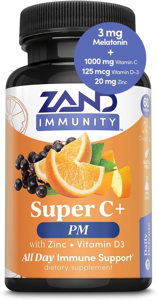 Zand Immunity Super C+P, Night Import Imun Super and Melatonin, 1000mg Free Vay-C วิตามิน C, D3 & Herderberry, Apporationd - 60 Tables, 30 servers