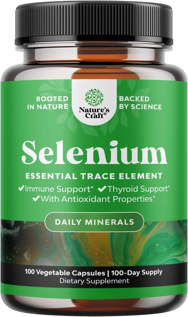 Yeast Free Selenium 200mcg Capsules - High Potency Selenium Supplement för Immunity Antioxidant och Thyroid Support Essential Trace Mineral - Vegan Non-GMO Gluten Free & Made i USA (100 portioner)