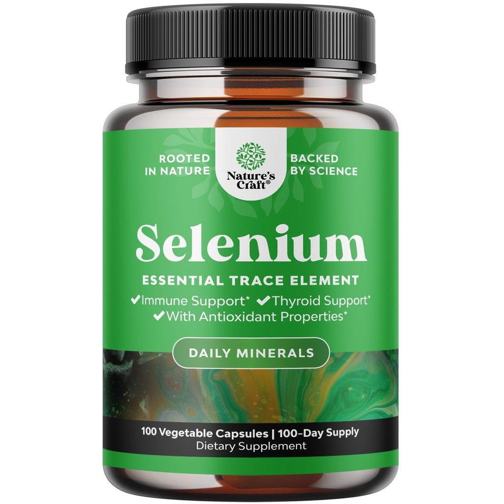 Yeast Free Selenium 200mcg Capsules - High Potency Selenium Supplement for Immunity Antioxidant and Thyroid Support Essential Trace Mineral - Vegan Non-GMO Gluten Free & Made in The US - 100 Count