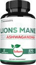 Satomi Lions Mane Supplement Capsules with Ashwagandha Supplement - 270 Capsules - High Collateral for Restful Mind, Brain Health, Immuunijärjestelmä & Focus Support - Gluteeniton, ei-GMO