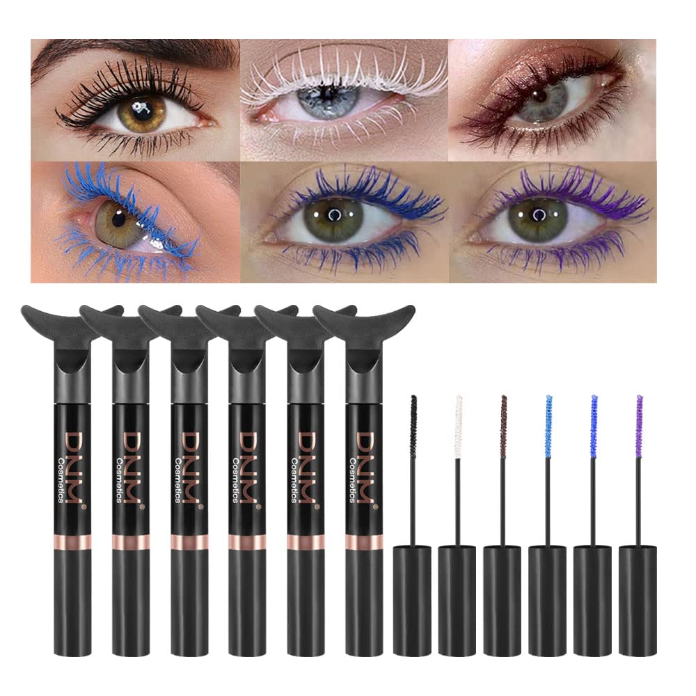DNM värviline ripsmetušš ripsmetele, merineitsi värviline ripsmetušš veekindel, 6Pcs / set, must, valge, sinine, purple, BrownCharming Pikk kestev julm vaba ja vegan Voluminous Maskara naistele silma meik