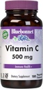 Bluebonnet Nutrición Vitamina C 500 mg cápsulas vexetais, ácido ascórbico, para saúde inmune e pel, vegano, vexetariano, non gMO, libre de glute, libre de leite, Kosher, 180 cápsulas vexetais