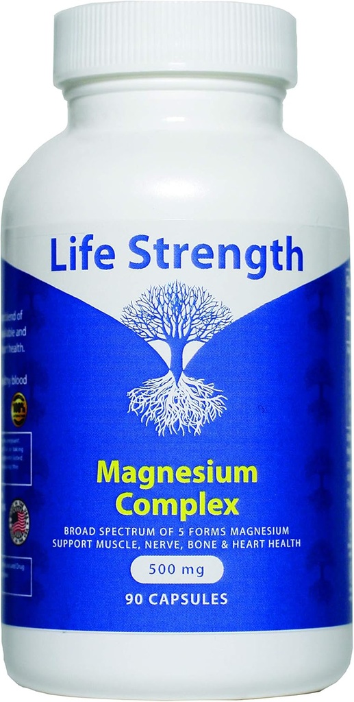 5 formes de Magnesi 500 MG - 90 Capsules - Oxide Ciratad Asparteix Glycitent i Gluconte - No GMO, Soy, Guten i Dary Vegeta Free Capsbleles