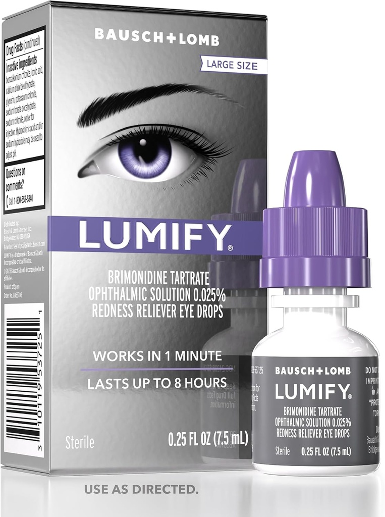 LUMIFY Eye Drops for røde øyne, Rødhet Reliever for lysere utseende øyne, fungerer i 1 minutt og varer opp til 8 timer, Øyedråper, 0,25 Fl Oz (7,5 ml)