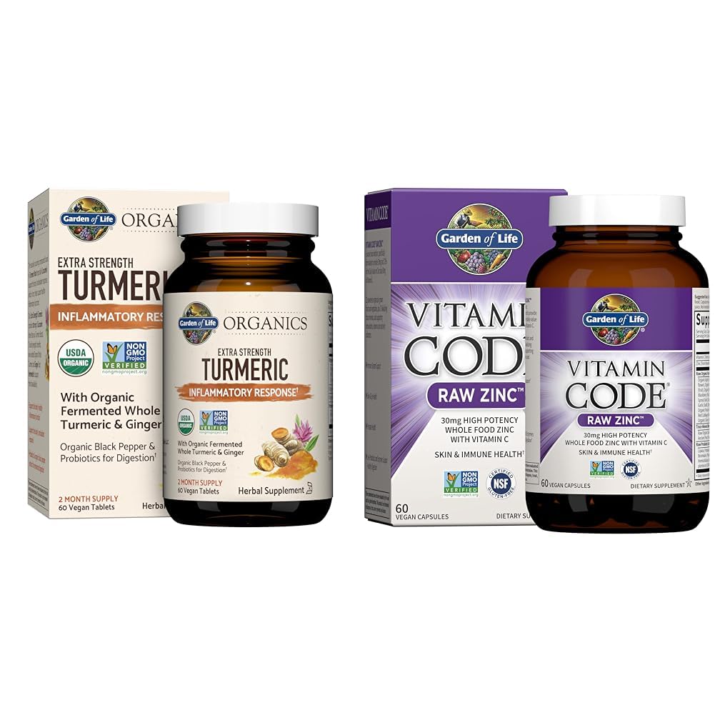 Garden of Life Turmeric Inflammatory Response 60 Tablets 100mg Curcumin & Zinc Supplements 30mg High Potency for Immune Health