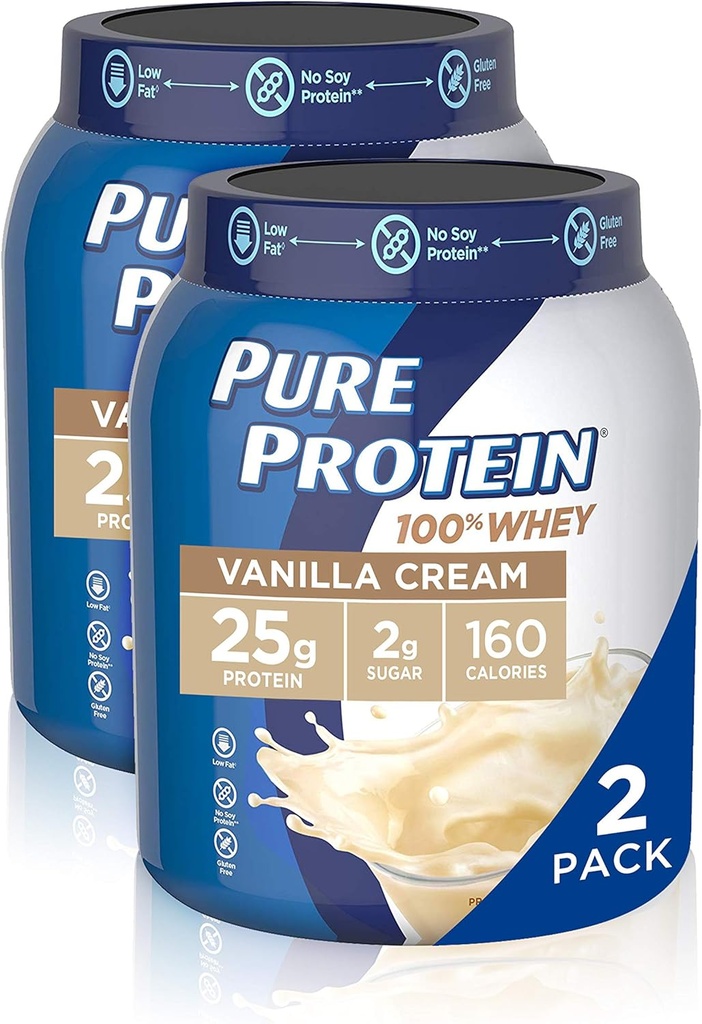 Whey Protein Powder by Pure Protein, Gluteeniton, Vanilla Cream, 1,75lbs, 2 pakkaus