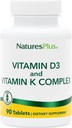Natures Plus Vitaminas D3 &amp; K2-90 Tablets - Promueve soporte de bonificación, función inmune, salud cardiovascular &amp; equilibrio de humor - Vegetariano, Gluten Gratis - 90 Servings