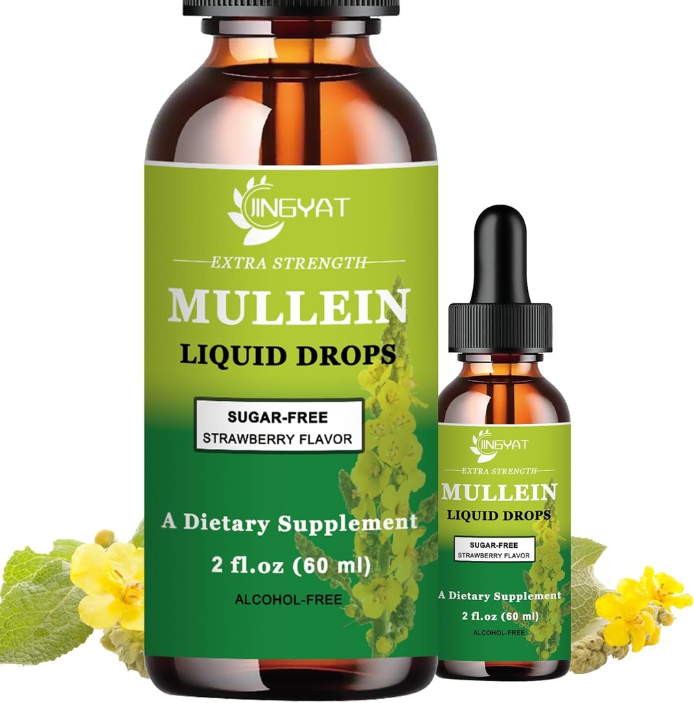 Extra sterkte 2000mg Mullein druppels voor longen, Mullein Leaf Extract Supplement, Alcoholvrij, Hoge Absorptie, Krachtige en natuurlijke Vegan Mullein vloeibare druppels voor Long Reiniging, Immuun Ondersteuning